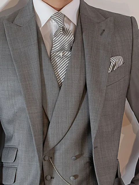 Waistcoat double-breasted shawl lapel wool blend light grey