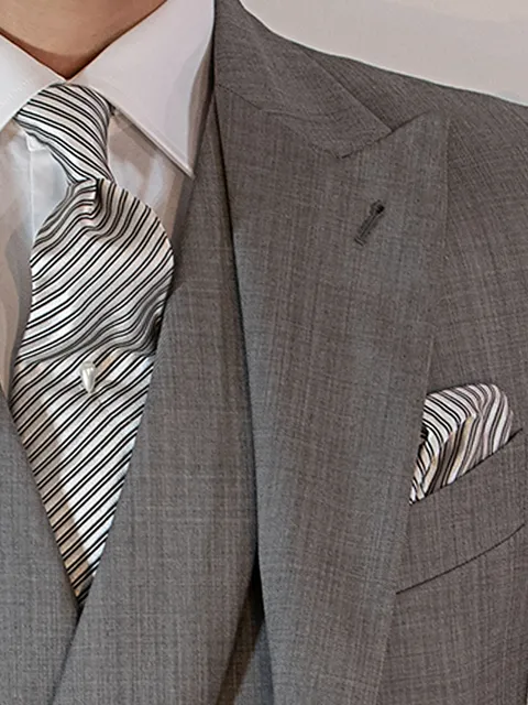 Grey and Black Striped Silk Tie and Handkerchief Set