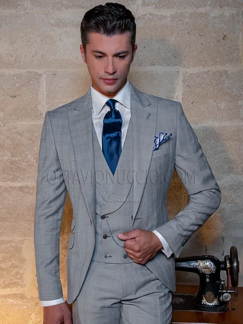 Men's 3-piece groom suit in grey Prince of Wales check