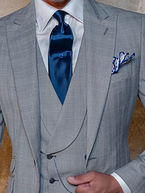 Double-breasted waistcoat in grey Prince of Wales check