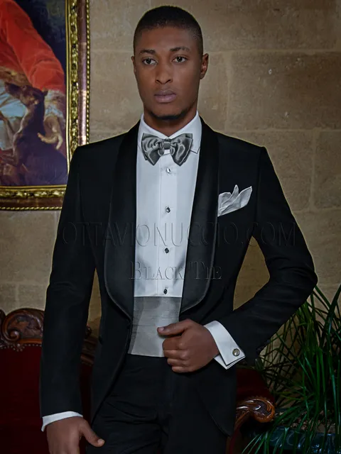 Black shawl lapel tuxedo evening suit