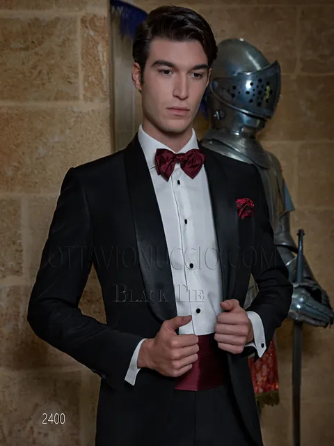 Men's black red carpet suit, shawl lapel tuxedo