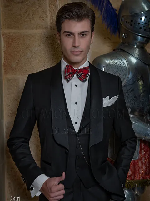 Elegant shawl lapel tuxedo formal suit in black