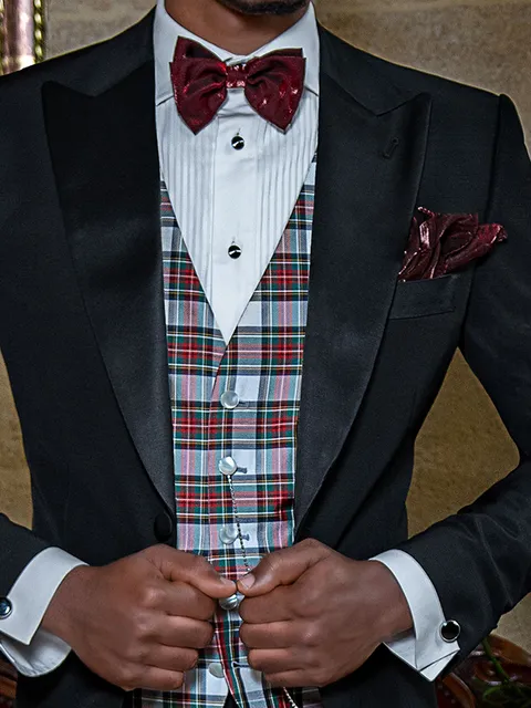 Waistcoat in grey tartan pure silk