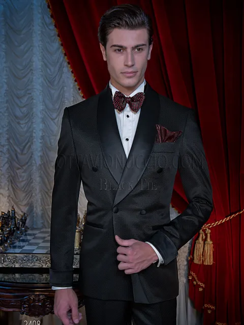 Elegant men's black double-breasted shawl lapel tuxedo