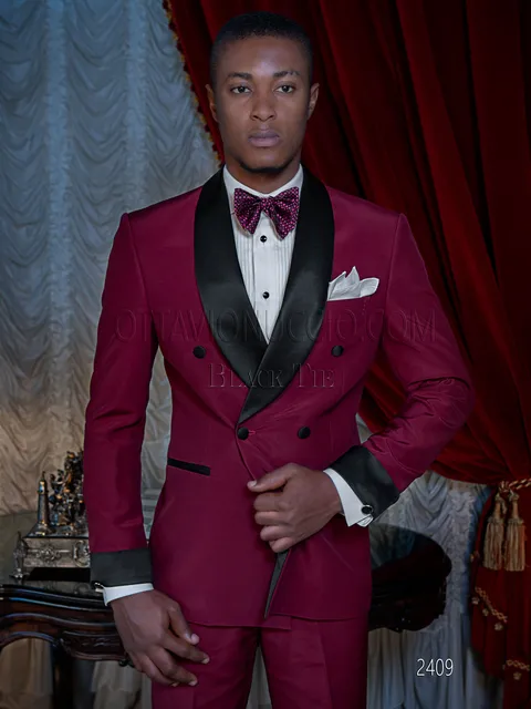 Men's fashion double-breasted shawl lapel tuxedo in fuchsia