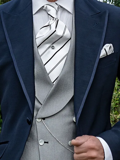 Double-breasted waistcoat with grey micro patterns and shawl collar