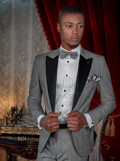 Tuxedo, elegant men's suit in grey Prince of Wales check