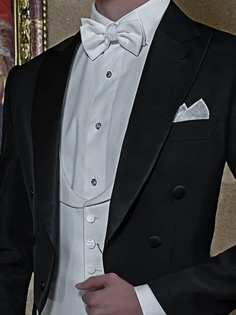 Waistcoat shawl lapel in ivory piqué cotton