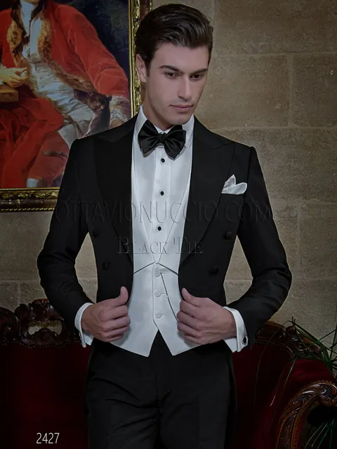 Tailcoat, men's black formal suit, satin peak lapel
