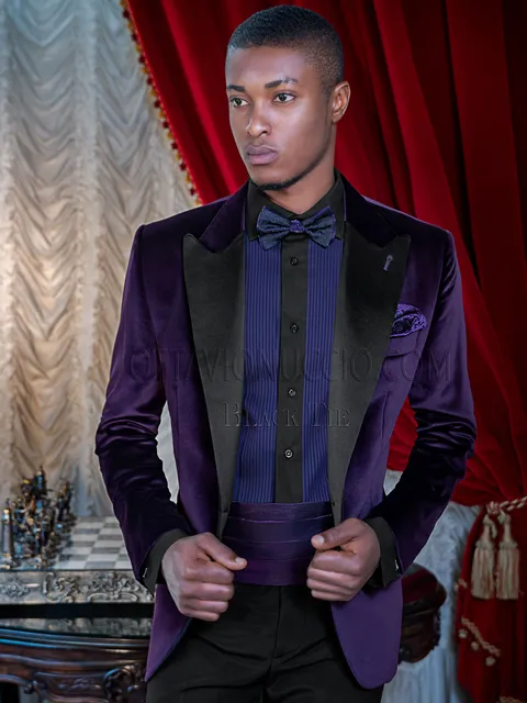 Elegant plum velvet tuxedo for evening occasions