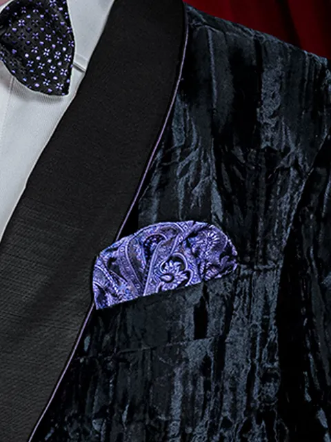 Handkerchief in black and purple paisley silk