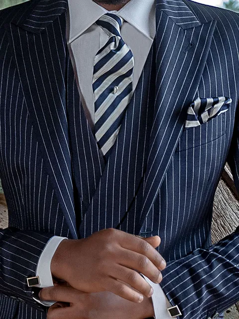 Waistcoat double-breasted shawl lapel blue pinstripe