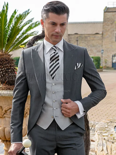 Modern morning suit in anthracite grey wool mohair blend