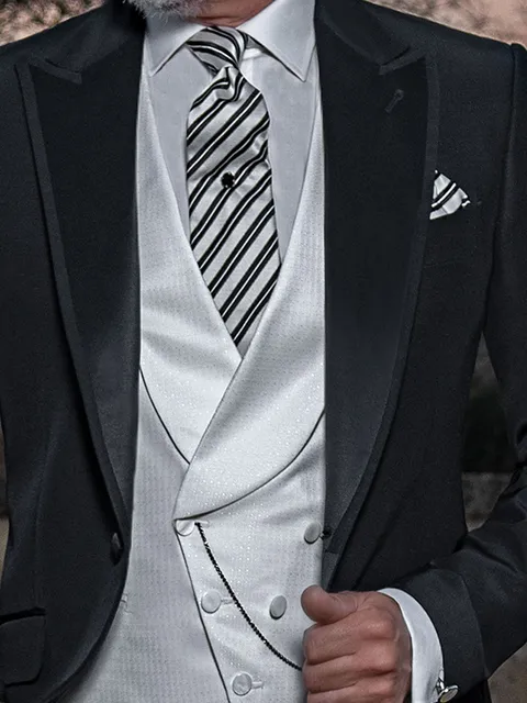 Asymmetric double-breasted shawl lapel waistcoat in white micro-pattern