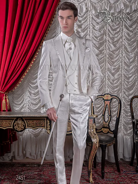 Groom suit in ivory damask silk blend, baroque style