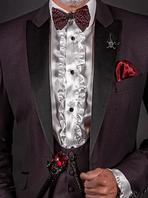 Waistcoat burgundy in herringbone fabric with covered buttons