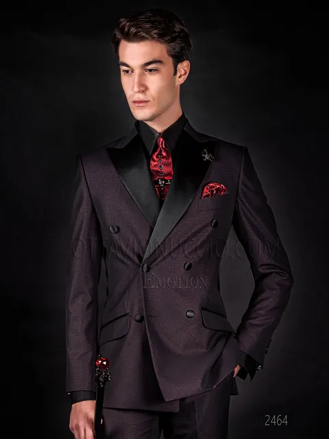 Men's double-breasted burgundy alternative formal suit