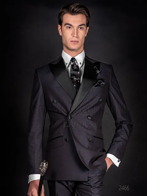 Abito cerimonia uomo doppiopetto nero in tessuto jacquard