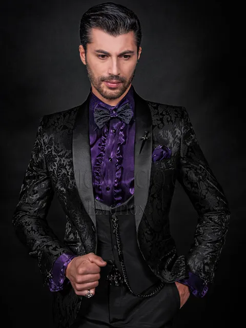 Modern men's groom suit, jacket in black silk cotton blend