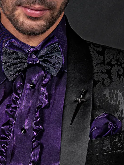 Bow tie and Handkerchief in plum damask