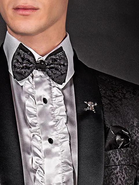 Two-tone Bow tie and handkerchief in black jacquard