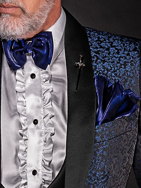 Bow tie and Handkerchief in royal blue lurex