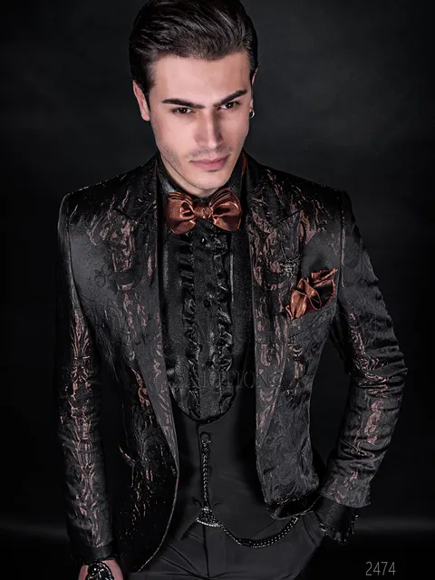 Abito matrimonio uomo moderno broccato bronzo e nero