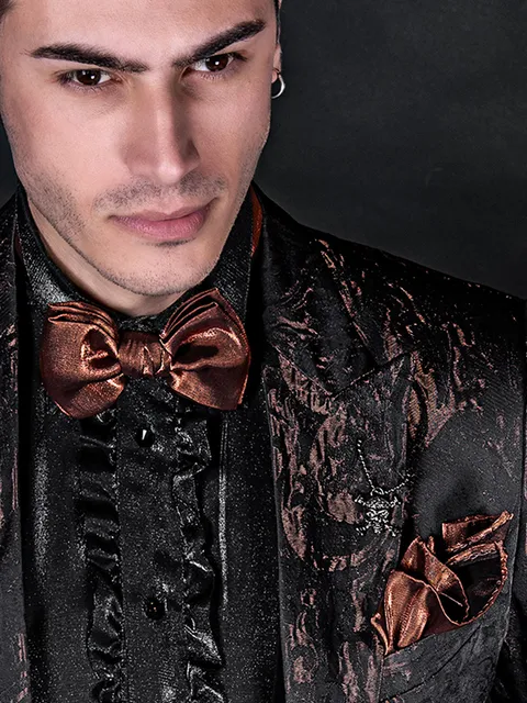 Bow tie and handkerchief in brown lurex