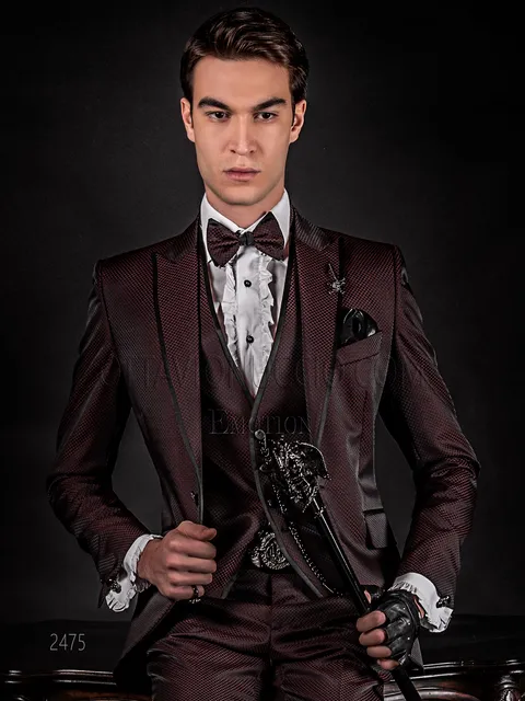 Abito sposo alternativo jacquard rosso e nero moda uomo