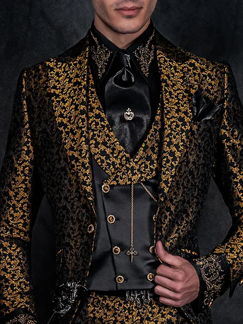 Black lurex shirt with gold embroidery