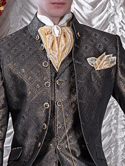 Waistcoat in brocade with grey and gold pattern