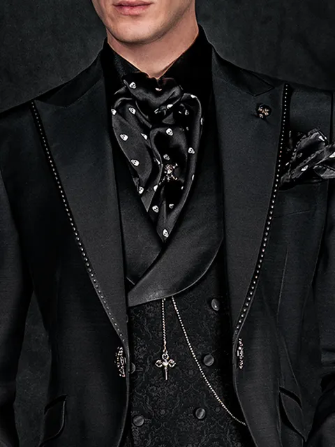 Shawl lapel waistcoat in black damask