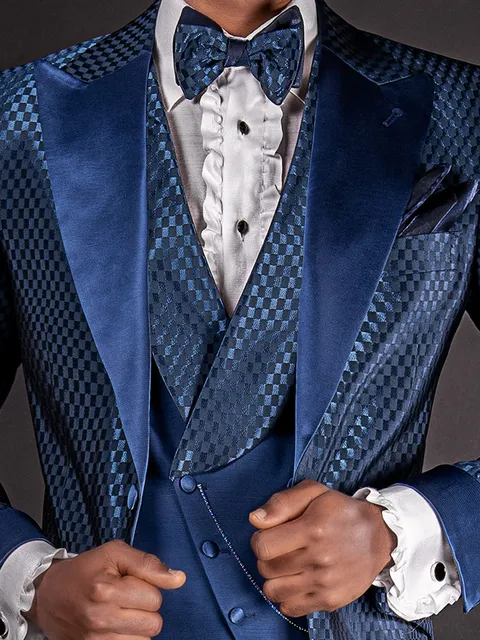 Waistcoat asymmetric double-breasted shawl lapel royal blue with contrasting lapel