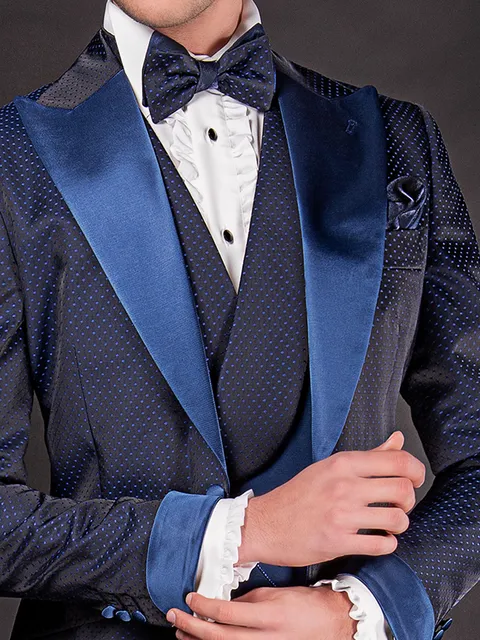 Waistcoat asymmetric double-breasted shawl lapel royal blue with contrasting lapel