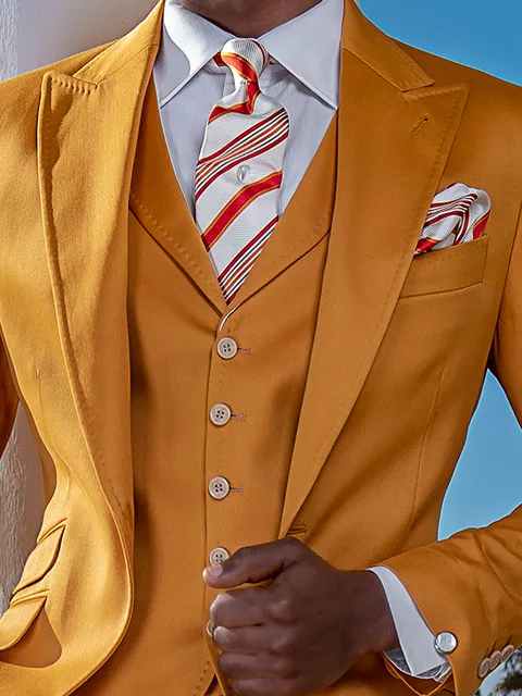 Mustard satin cotton waistcoat with topstitch