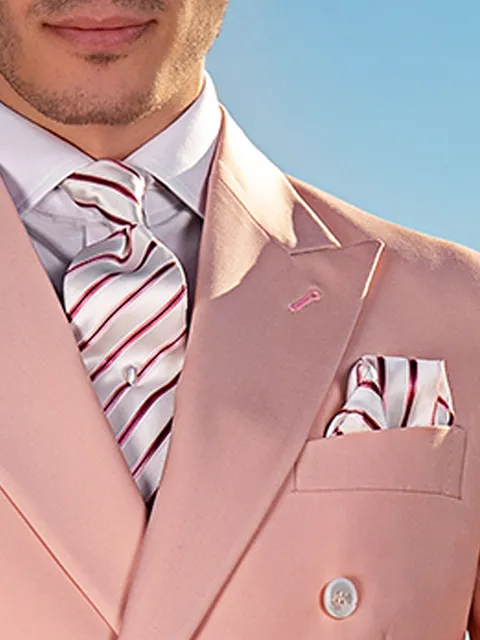 Tie and handkerchief in jacquard silk with stripes on white background