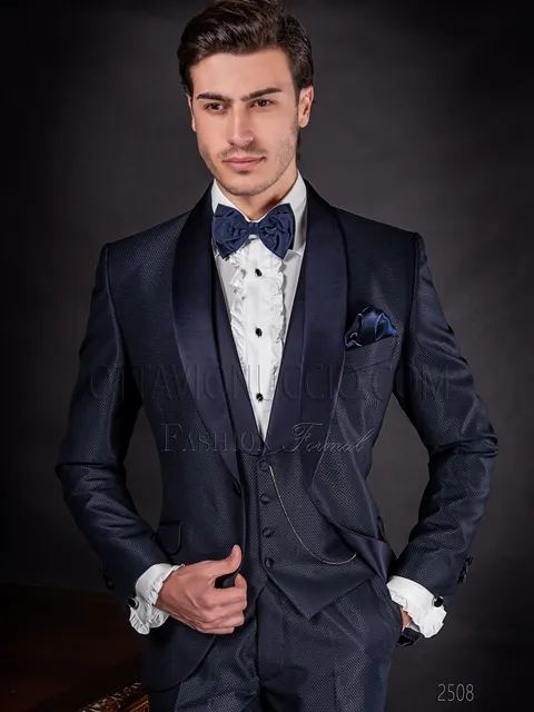 Abito sposo uomo blu fashion su misura con rever sciallato
