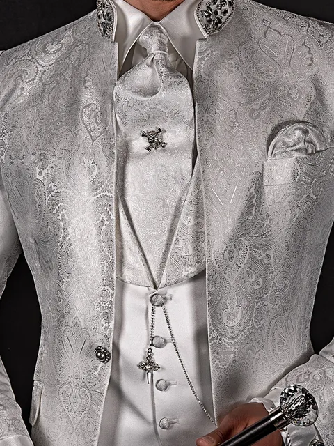 Waistcoat shawl collar in satin with damask lapel