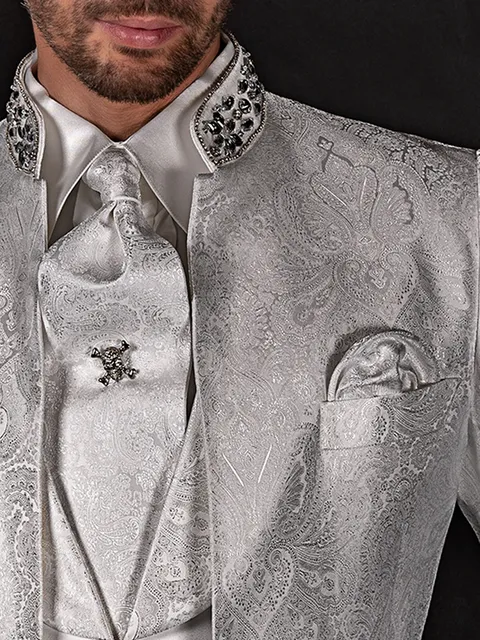 Self-tie Cravat and handkerchief in white jacquard