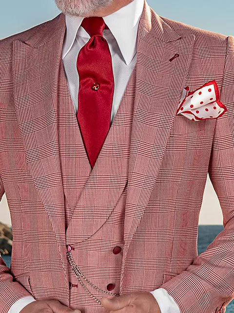 Double-breasted shawl waistcoat in red Prince of Wales check