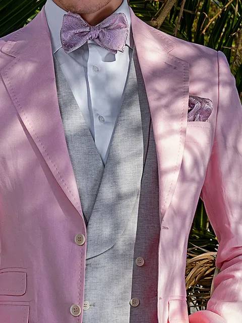 Waistcoat double-breasted in pure pearl grey linen