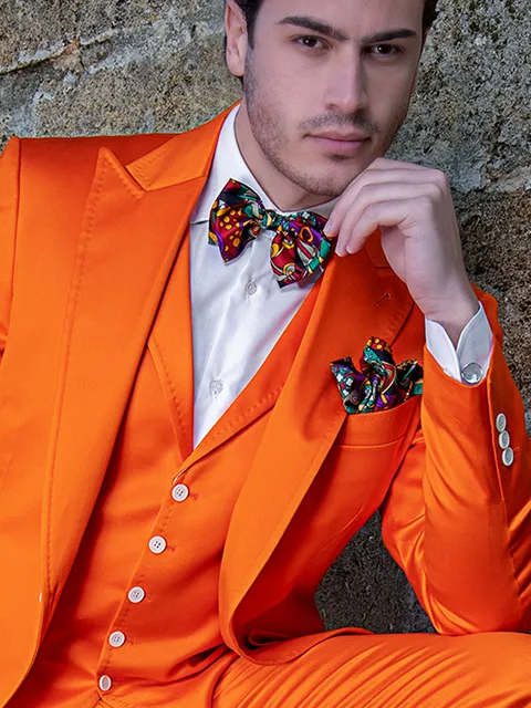 Orange satin cotton waistcoat with topstitch