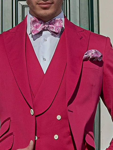 Waistcoat double-breasted in fuchsia cotton piqué