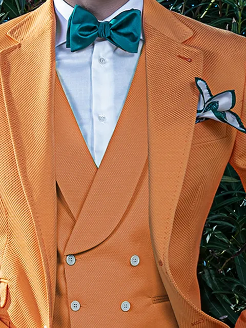 Waistcoat double-breasted in orange cotton piqué