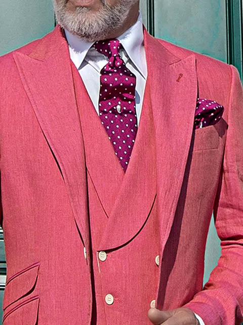 Fuchsia pure linen double-breasted waistcoat