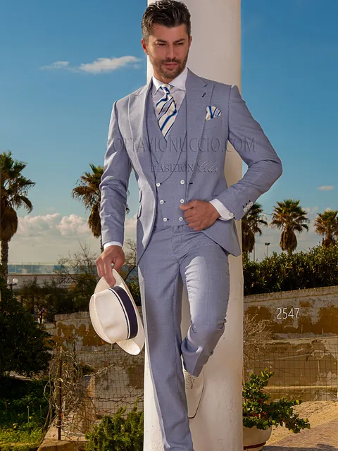 Men's vintage summer wedding suit in royal blue houndstooth