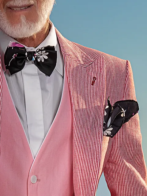 Bow tie and Handkerchief in silk with floral pattern on black ground