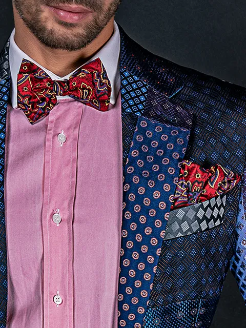 Red Bow tie and Handkerchief with paisley pattern