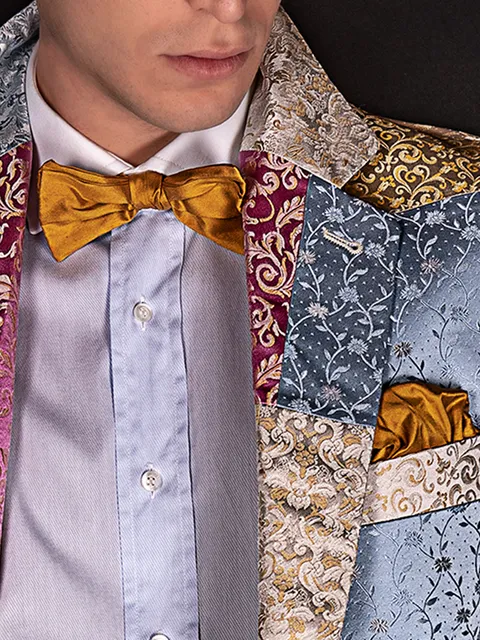 Bow-Tie and Handkerchief Set in Gold-Tone Shantung Silk